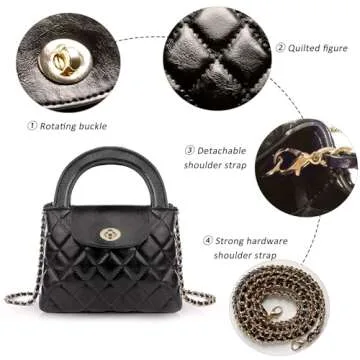Quilted Crossbody Tote Bags for Women Small Top Handle Purse Trendy Designer Handbag Satchel Tote Shoulder Bag