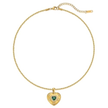 NUZON Emerald CZ Heart Pendant Necklace - Elegant 18K Gold Plated Jewelry