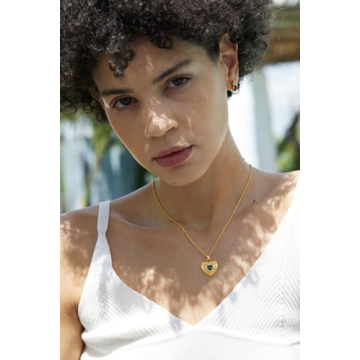 NUZON Emerald CZ Heart Pendant Necklace for Women - 18K Gold Plated