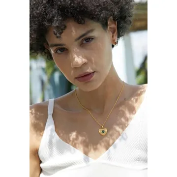 NUZON Emerald CZ Heart Pendant Necklace for Women - 18K Gold Plated