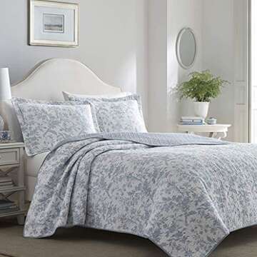 Laura Ashley Home - King Size Quilt Set, Cotton Reversible Bedding, Lightweight Home Decor for All S...