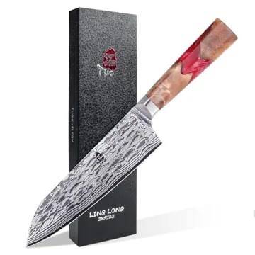 TUO 7" Santoku Knife - AUS-10 Damascus Steel, Hand Forged Kitchen Masterpiece