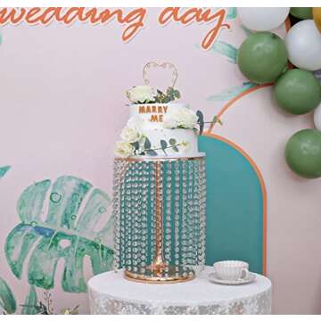 12in Dia Crystal Pendant Cake Stand,16" High Gold Dessert Table Display Set,Can Hold Thick for Heavy...