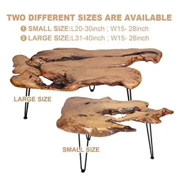 BTEOBFY Live Edge Coffee Table, Natural Living Room Coffee Table with Clear Lacquer Finish and Metal...
