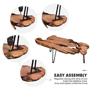 BTEOBFY Live Edge Coffee Table, Natural Living Room Coffee Table with Clear Lacquer Finish and Metal Hairpin Legs,Unique Desktop