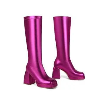 Stylish JIUHANG RHY ME Gogo Boots for Women, Red Metallic