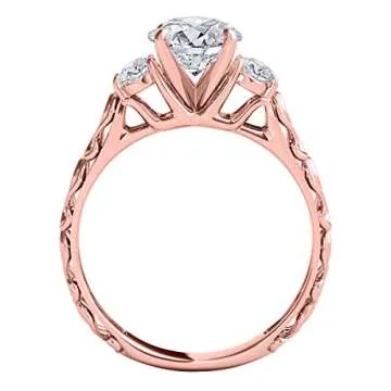 MauliJewels 0.50 Ct. Three-Stone Diamond Engagement Ring Women, 14K Solid Gold