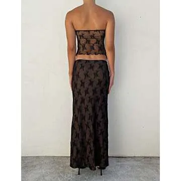 Y2K Sexy Tube Top Maxi Skirt Set for Stylish Women