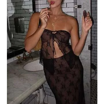 Y2K Sexy Tube Top Maxi Skirt Set for Stylish Women