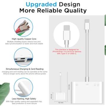 SUNTRSI SD Card Reader for iPhone,USB Camera Adapter 4 in 1 USB Female OTG Adapter for SD/TF Card, Memory Card Reader USB Adapter for iPhone with Charging Port,Plug and Play
