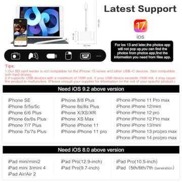 SUNTRSI SD Card Reader for iPhone,USB Camera Adapter 4 in 1 USB Female OTG Adapter for SD/TF Card, Memory Card Reader USB Adapter for iPhone with Charging Port,Plug and Play