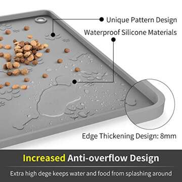 ME.FAN Dog Food Mat - Pet Food Mat - Nonslip Silicone Dog Bowl Mat - Washable Dog Feeding Mat for Food and Water, Waterproof Dog Food Mats for Floors [19"x12"] Grey