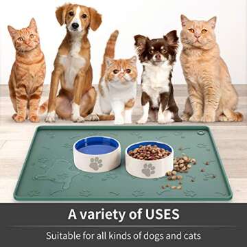 ME.FAN Dog Food Mat - Pet Food Mat - Nonslip Silicone Dog Bowl Mat - Washable Dog Feeding Mat for Food and Water, Waterproof Dog Food Mats for Floors [19"x12"] Grey