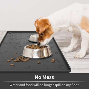ME.FAN Dog Food Mat - Pet Food Mat - Nonslip Silicone Dog Bowl Mat - Washable Dog Feeding Mat for Food and Water, Waterproof Dog Food Mats for Floors [19"x12"] Grey