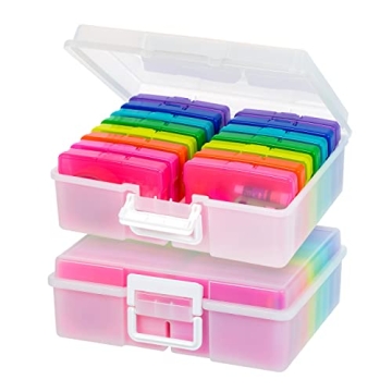 IRIS USA 4"x 6" Photo Storage Box Container Keeper Organizer, 2-Pack, Main Container with 16 Organiz...