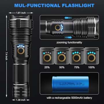 BengMxj Rechargeable LED Flashlights,990000 High Lumens Flashlight,XHP70 Tactical Flashlight with Zo...