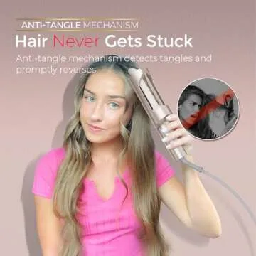 Upgraded Automatic Rotating Curling Iron - TYMO Long Barrel Curling Wand for Long Hair, Ceramic 1 Inch Hair Curler Anti-Scald, Tangle-Free, 600M Ionic, Dual Voltage for Easy Lasting Curls, Gold