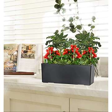 GardenBasix Self Watering Planter Pots 7.5 x 20 inch Indoor Outdoor Home Garden Herb Flower Pot for Hanging Railing Balcony Tabletop (Black,7.5''x 20'')