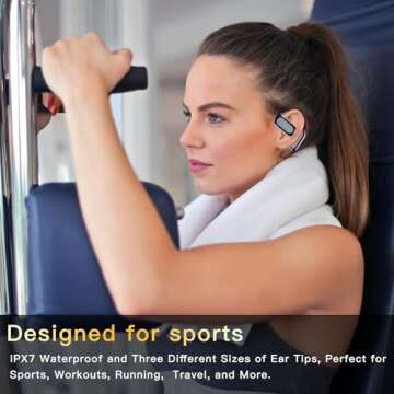 Hsility Wireless Earbuds Bluetooth Earbuds Built-in Mic with Ear Hooks 50H Playtime Ear Buds LED Dis...