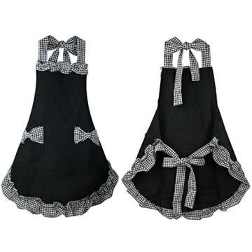 Rbenxia Women's Apron with Pockets Adjustable Bib Apron with Pockets Extra Long Ties Women Kitchen Apron for Cooking, Crafting, Gardening, Kitchen Women's Cake Apron With Pocket Black