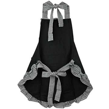 Rbenxia Women's Apron with Pockets Adjustable Bib Apron with Pockets Extra Long Ties Women Kitchen Apron for Cooking, Crafting, Gardening, Kitchen Women's Cake Apron With Pocket Black