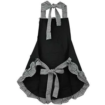 Rbenxia Women's Apron with Pockets Adjustable Bib Apron with Pockets Extra Long Ties Women Kitchen Apron for Cooking, Crafting, Gardening, Kitchen Women's Cake Apron With Pocket Black