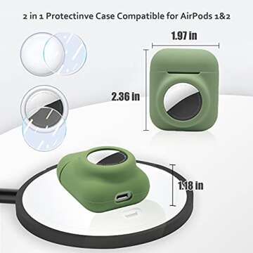 2 in 1 Silicone Protective Skin Cover Compatible with AirPod 1&2 and AirTag, Soft Comprehensive Prot...