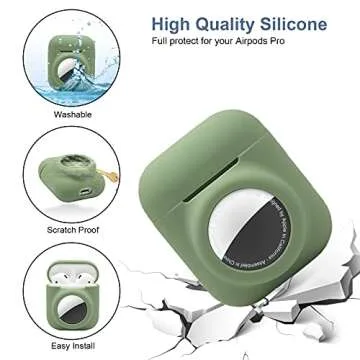 2 in 1 Silicone Protective Skin Cover Compatible with AirPod 1&2 and AirTag, Soft Comprehensive Protective Case with 2 PCS TPU Screen Protector, Anti-Scratch Anti-Fall Anti-Lost(AvocadoGreen)