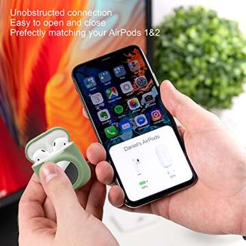2 in 1 Silicone Protective Skin Cover Compatible with AirPod 1&2 and AirTag, Soft Comprehensive Protective Case with 2 PCS TPU Screen Protector, Anti-Scratch Anti-Fall Anti-Lost(AvocadoGreen)