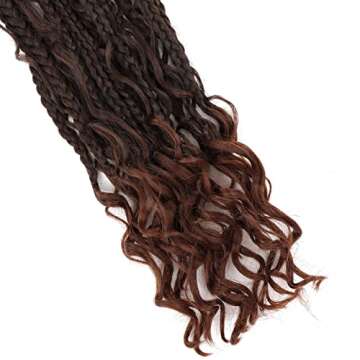 Bohemian Box Braids Crochet Hair 18 Inch Goddess Box Braids Crochet Hair for Black Women 8 Packs Boho Box Braids with Curly Ends 3X Crochet Braids Synthetic Braiding Hair T1B/30