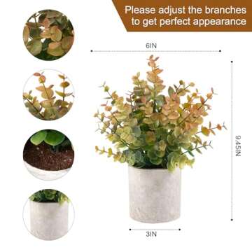 Coferset 2 Pack Fall Small Fake Plants Eucalyptus Potted Fall Artificial Plants Fall Decorations for Home Shelf Office Bathroom Desk Farmhouse Room Coffee Table Decor Fall Christmas Decor(Yellow)