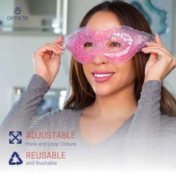 Gel Eye Mask with Eye Holes- Hot Cold Compress Pack Eye Therapy | Cooling Eye Mask for Puffy Eyes, Dry Eyes, Headaches, Migraines, Sinus, Dark Circles - Reusable Eye Face Mask | Ergo Gel Bead (Pink)