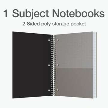 Oxford 1 Subject Graph Notebook - Pack of 3 Quad Ruled (4 X 4) - 8.5 x 11 Grid Paper Notebook - Blac...