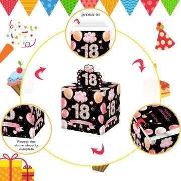 18th Birthday Surprise Gift Box, 18th Birthday Gifts for Boys Girls, Happy Birthday Money Gift Boxes for Cash, 18th Birthday Party Decorations Supplies（with 35PCS Bags）