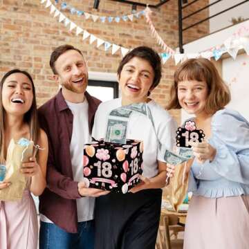 18th Birthday Surprise Gift Box, 18th Birthday Gifts for Boys Girls, Happy Birthday Money Gift Boxes for Cash, 18th Birthday Party Decorations Supplies（with 35PCS Bags）