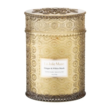 LA JOLIE MUSE Ginger & White Musk Candle, Fall Candles for Home Scented, Natural Soy Candles, Wood W...