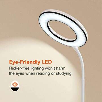 Miady LED Desk Lamp Eye-Caring Table Light, 3 Color Modes with 4 Levels of Brightness, Dimmable with Adapter, Touch Control Sensitive, 360° Flexible