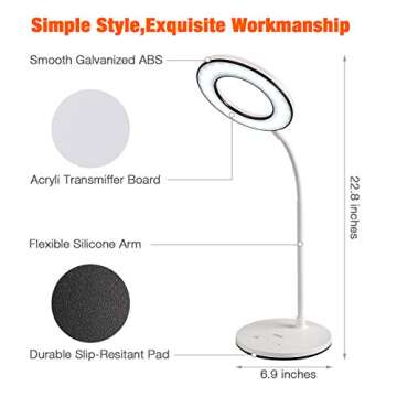 Miady LED Desk Lamp Eye-Caring Table Light, 3 Color Modes with 4 Levels of Brightness, Dimmable with Adapter, Touch Control Sensitive, 360° Flexible