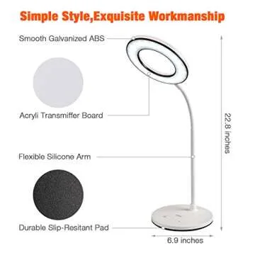 Miady LED Desk Lamp Eye-Caring Table Light, 3 Color Modes with 4 Levels of Brightness, Dimmable with Adapter, Touch Control Sensitive, 360° Flexible