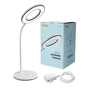 Miady LED Desk Lamp Eye-Caring Table Light, 3 Color Modes with 4 Levels of Brightness, Dimmable with Adapter, Touch Control Sensitive, 360° Flexible