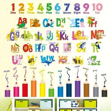DECOWALL SG3-2316 Alphabet Numbers and Colouring Pencils Wall Stickers Decals Classroom Kids playroo...