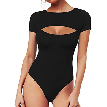 MANGOPOP Cutout Front T Shirt Bodysuit for Women