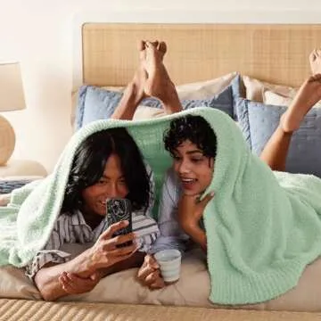 Bedsure Super Soft Knit Throw Blanket - Warm Cozy Reversible Light Green Blanket, Fluffy Fuzzy Plush Lightweight Print Blanket for Couch Sofa Bed (50" x 60")