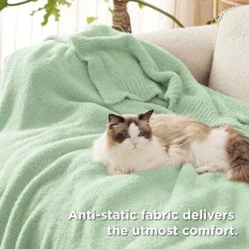 Bedsure Super Soft Knit Throw Blanket - Warm Cozy Reversible Light Green Blanket, Fluffy Fuzzy Plush Lightweight Print Blanket for Couch Sofa Bed (50" x 60")