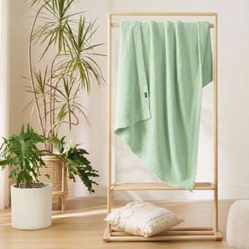 Bedsure Super Soft Knit Throw Blanket - Warm Cozy Reversible Light Green Blanket, Fluffy Fuzzy Plush Lightweight Print Blanket for Couch Sofa Bed (50" x 60")