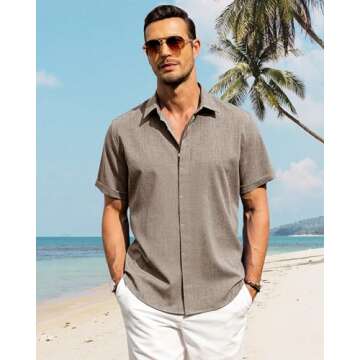 J.VER Men's Cotton Linen Short Sleeve Shirts Casual Button Down Shirt for Men Beach Summer Vacation ...
