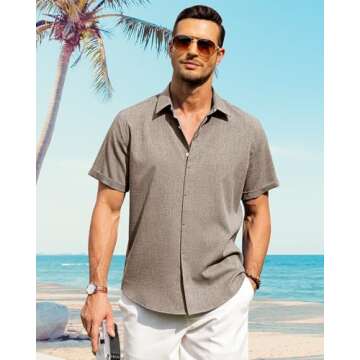 J.VER Men's Cotton Linen Short Sleeve Shirts Casual Button Down Shirt for Men Beach Summer Vacation Wedding Tops Khaki X-Large