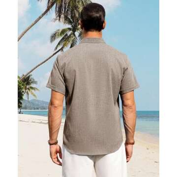 J.VER Men's Cotton Linen Short Sleeve Shirts Casual Button Down Shirt for Men Beach Summer Vacation Wedding Tops Khaki X-Large