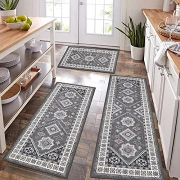 Delightful HEBE Boho Kitchen Rug Sets 3 Piece Runner Non-Slip Mats for Holiday Decor