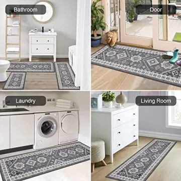 HEBE Boho Kitchen Rug Sets Non-Slip Washable and Stylish